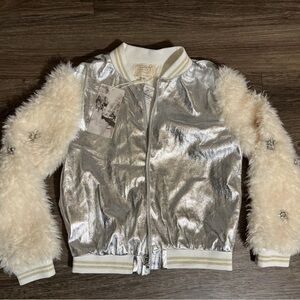 Hannah Banana Metallic Silver and Cream Puffer Jacket